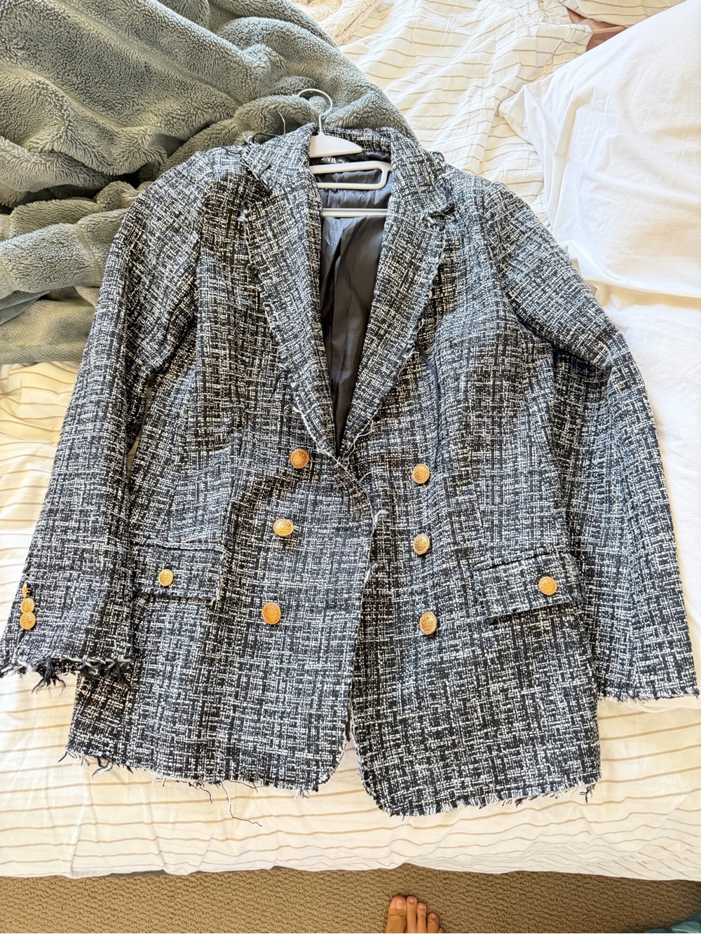 Zara Classic Black & White Tweed Double-Breasted Jacket M Used Once